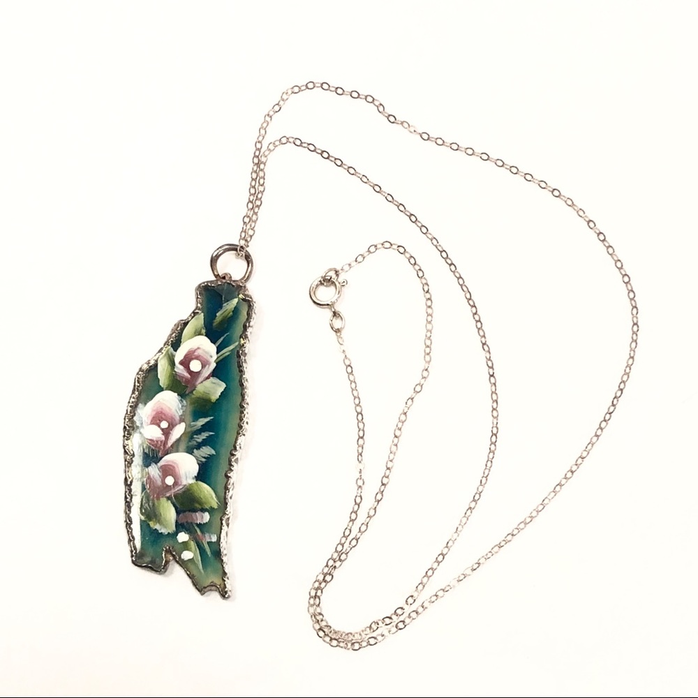Painted Glass Pendant - Sterling Chain - Picture 4 of 7